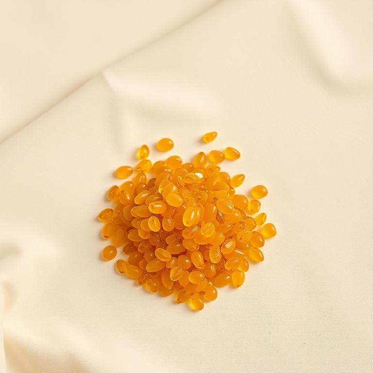 Golden frankincense resin tears on linen