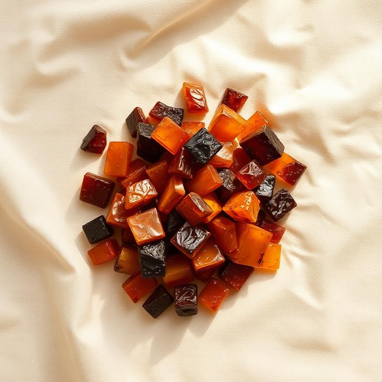 Dark amber myrrh resin chunks on linen